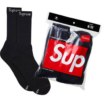 Black Supreme Hanes® Crew Socks (4 Pack) Socks | AU105GL