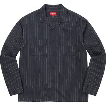 Navy Supreme Pinstripe Linen Shirts | AU382YU
