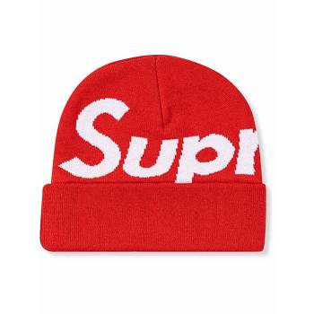 Red Supreme Big Logo Beanie Hats | AU121TV
