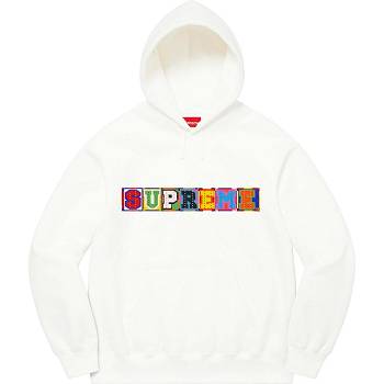 White Supreme Beaded Hooded Sweatshirts | AU282PQ