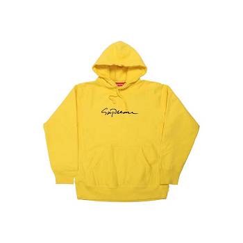 Yellow Supreme Classic Script Hooded Sweatshirts | AU279UT